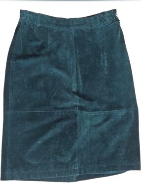 Vintage Pelle Leather Skirt Womens 10 Green Suede Midi Pencil High Waist